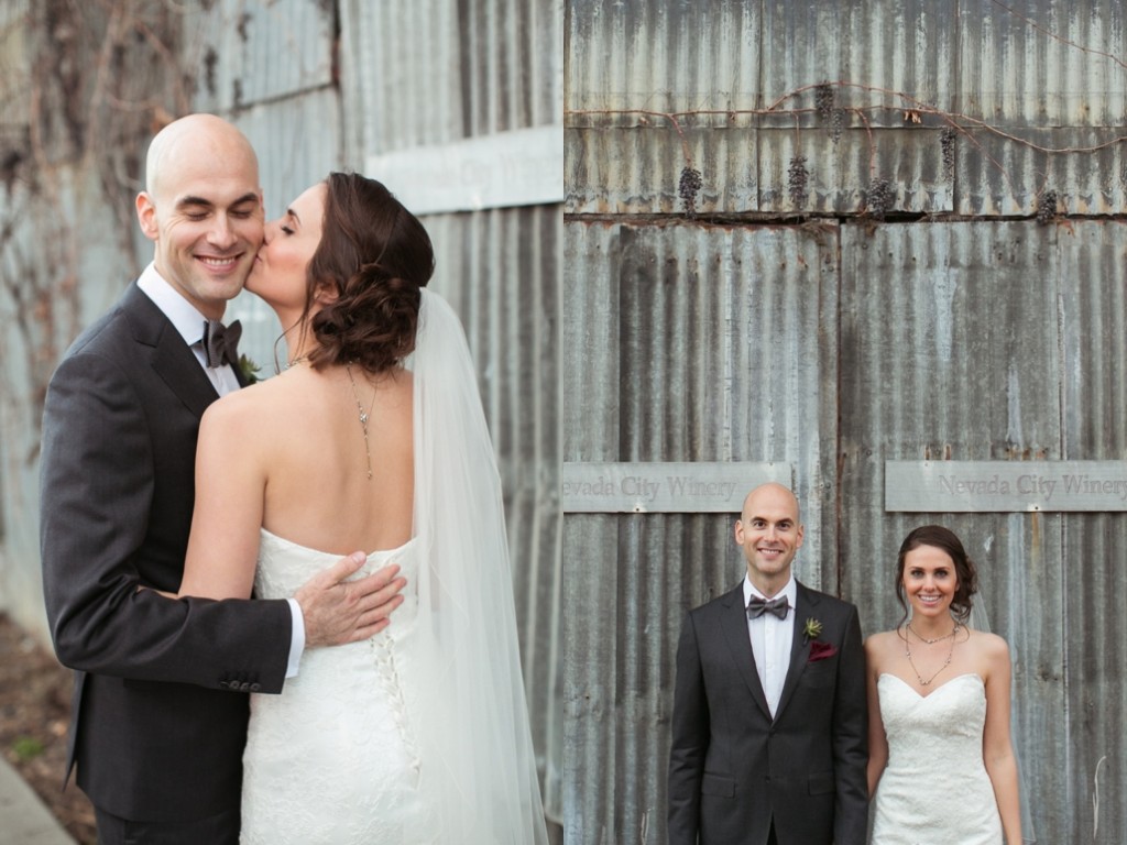 Dana Zachariah winter bride Jason Hinijosa love story Miners Foundry Nevada City Northern California rustic Wedding Jessica Fairchild Photography winter wedding bride and groom golden hour