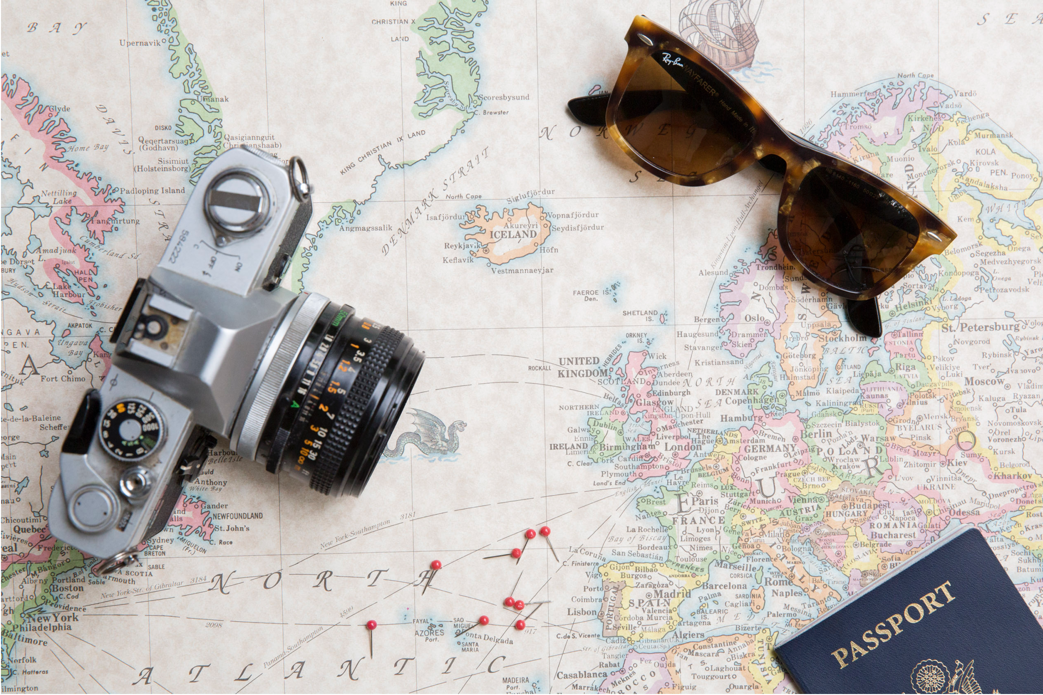 Our Top 5 Favorite Flying Hacks Film camera map Rayban photo