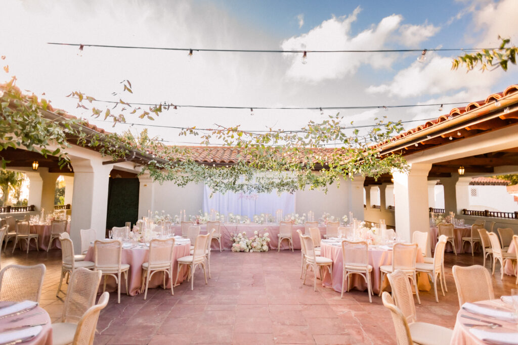 A pink wedding reception at the Bacara Santa Barbara