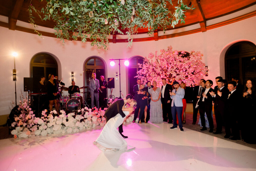 Bride and groom dancing in the Rotunda Room at the Bacara wedding