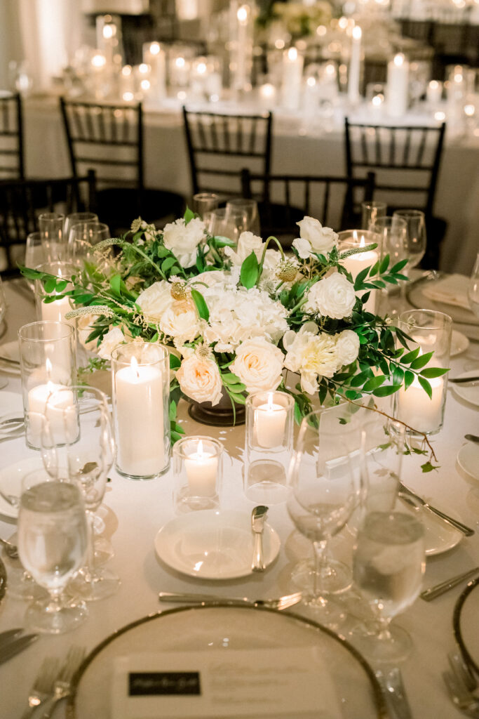 White floral table scape at a Bacara wedding