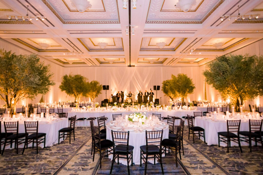 The Bacara Ballroom set up for a wedding reception 